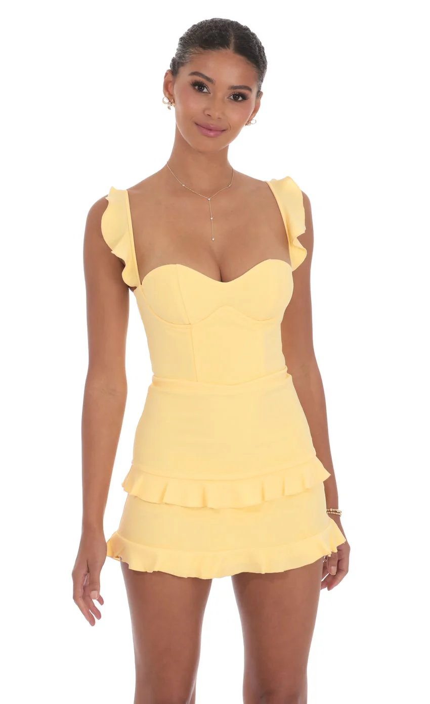 Ruffle Corset Dress in Yellow - luluinthesky