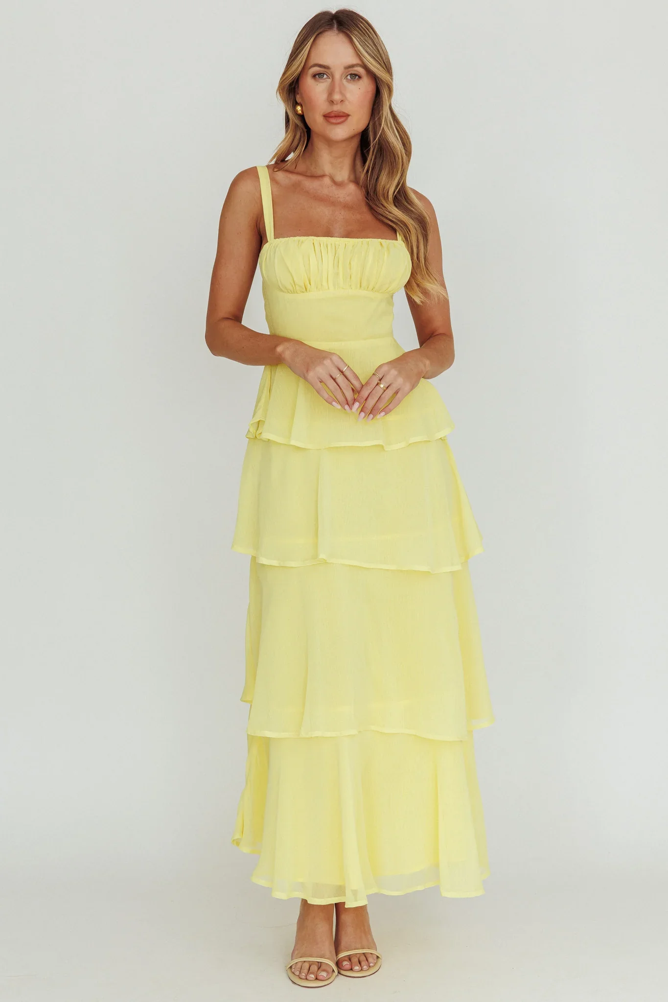 Provence Bloom Tiered Ruffle Maxi Dress Yellow - luluinthesky