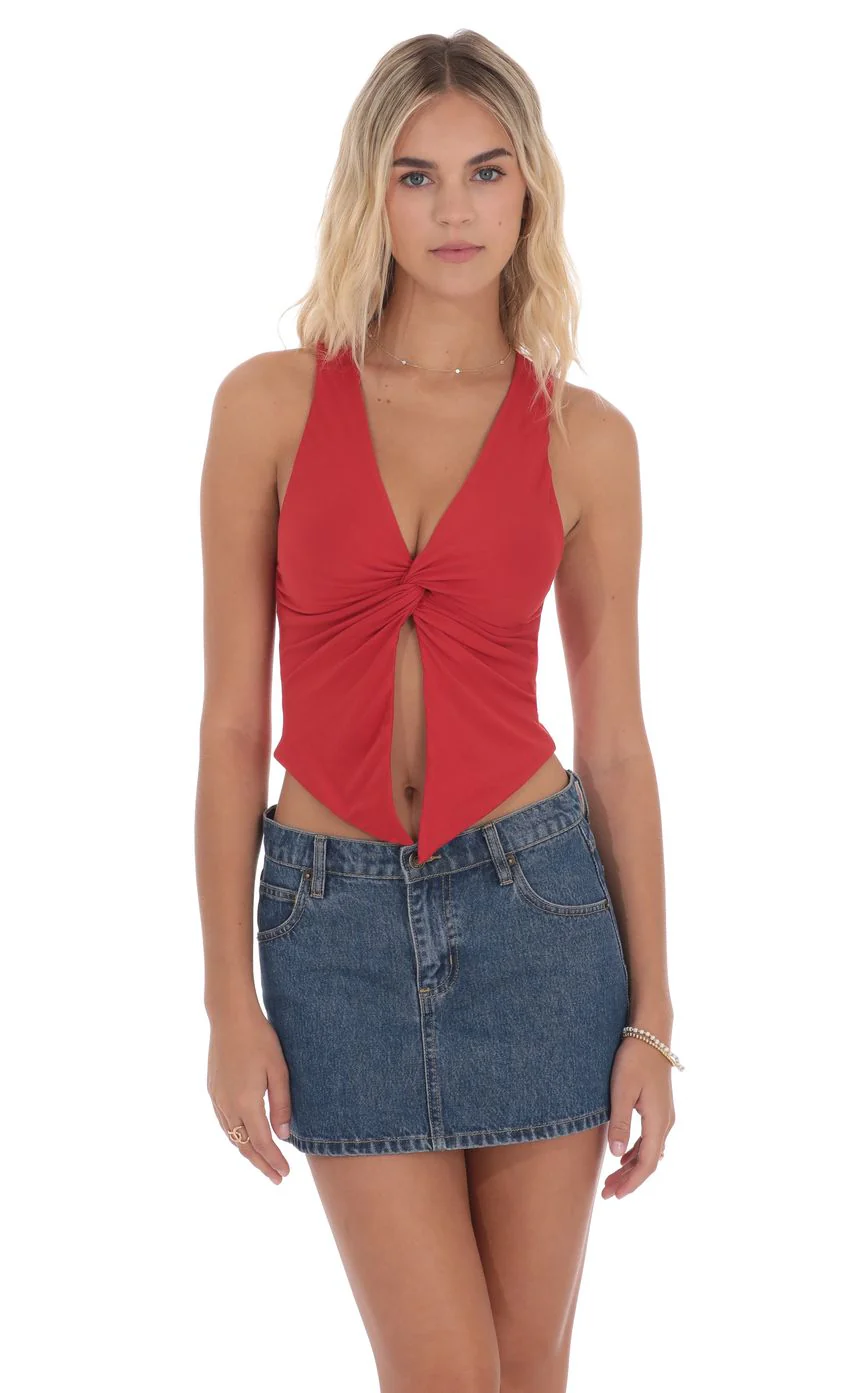 V-Neck Twist Top in Red - luluinthesky