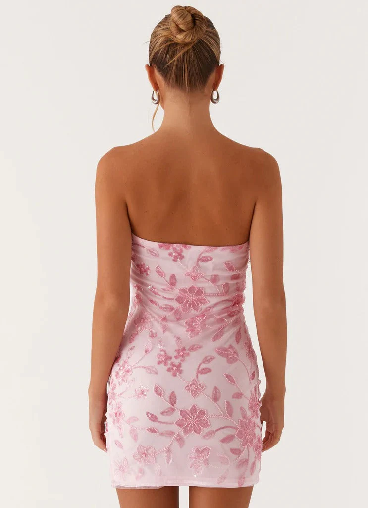 Moorey Beaded Mini Dress - Pink - luluinthesky