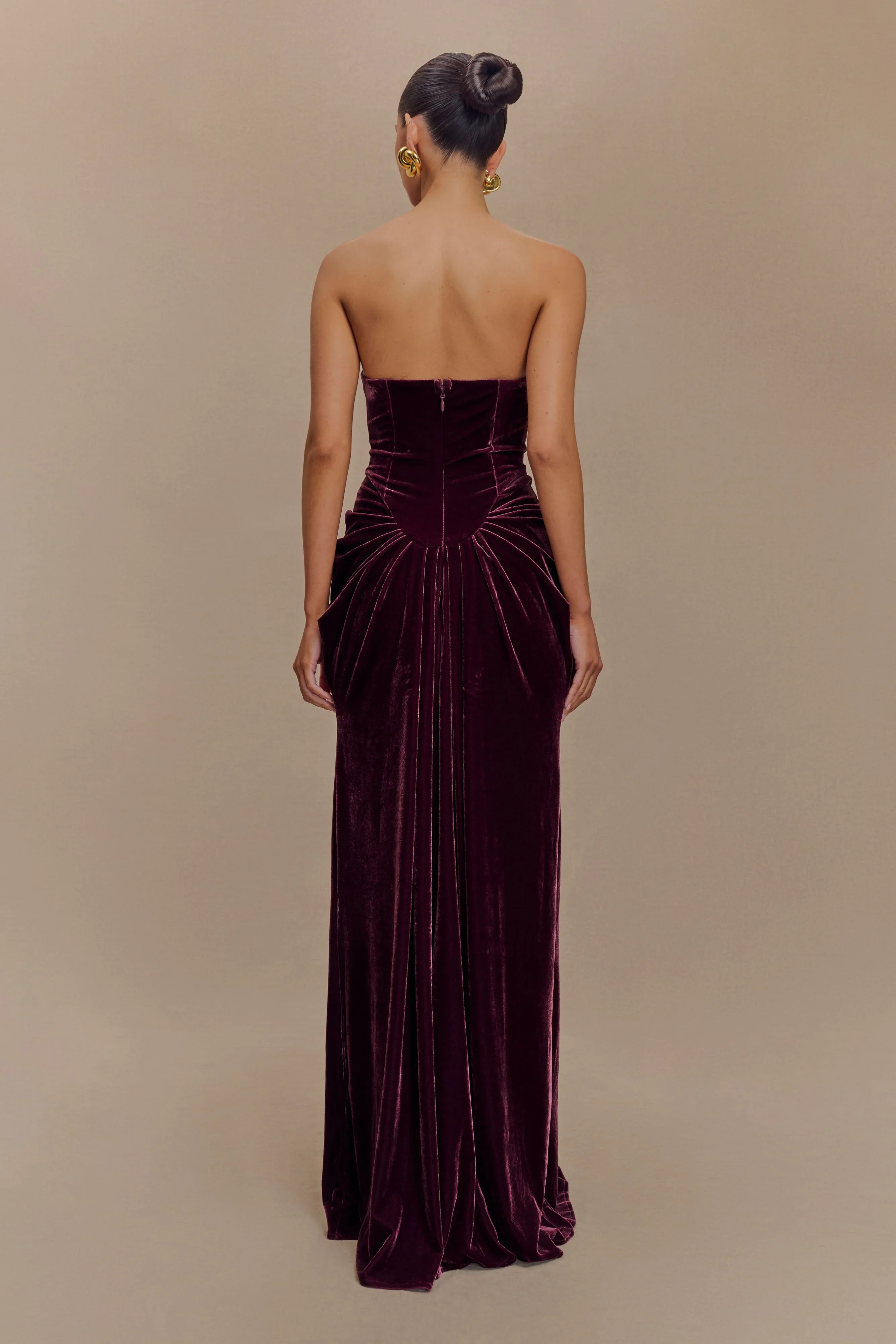 Paige Strapless Velvet Maxi Dress - Plum - luluinthesky