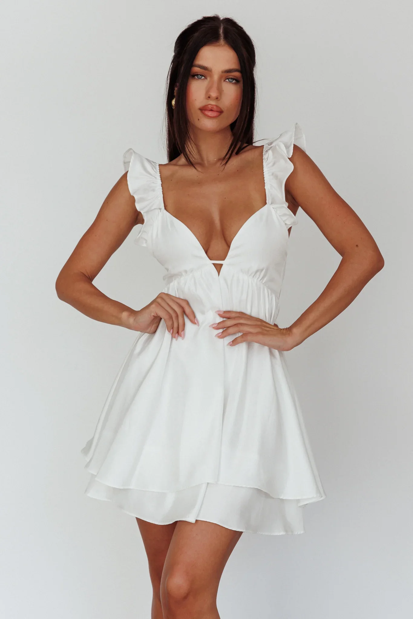 Siren Song Frill Strap Mini Dress White - luluinthesky