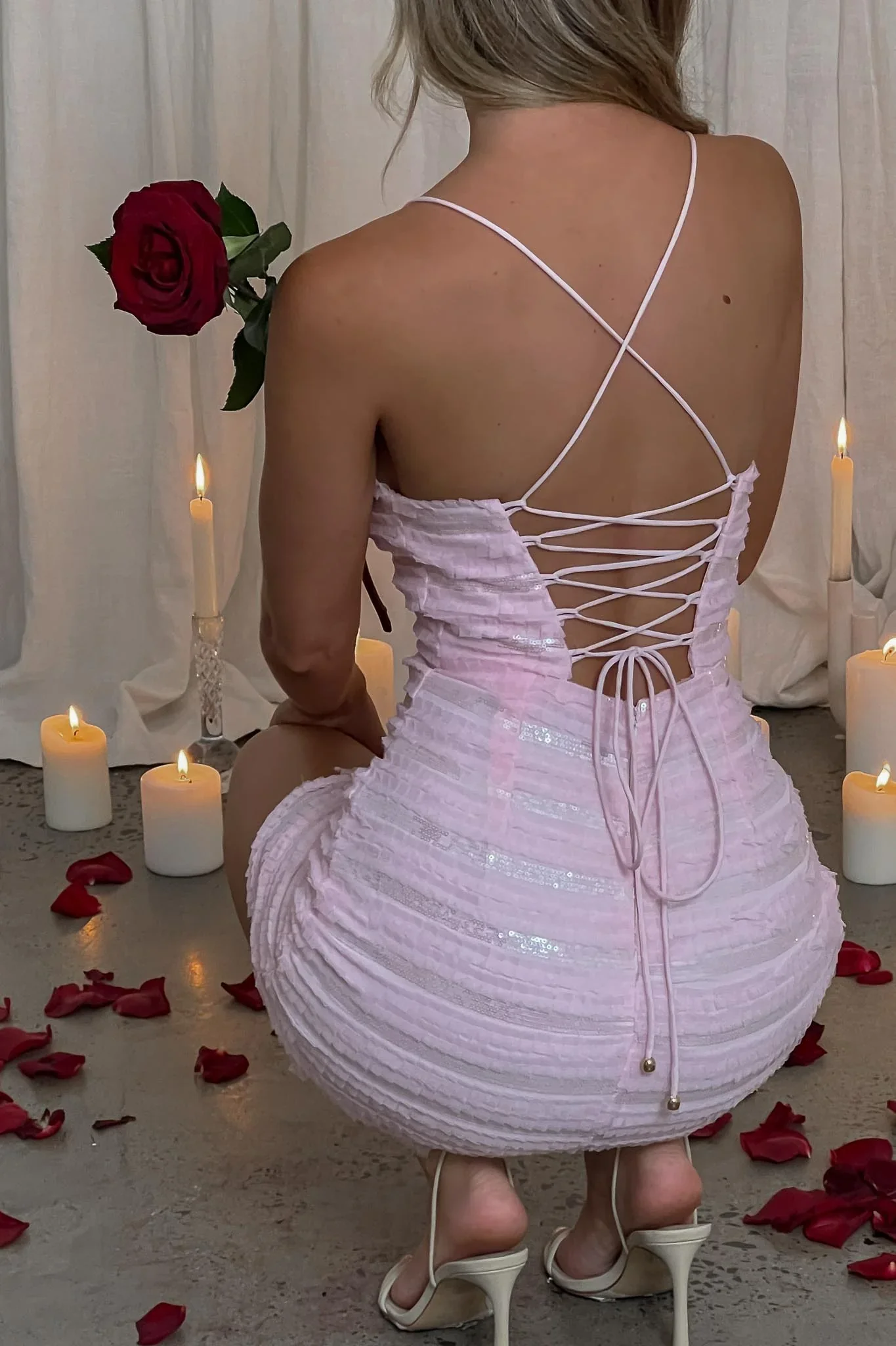Highlight Reel Sequin Laced Back Dress Pink - luluinthesky