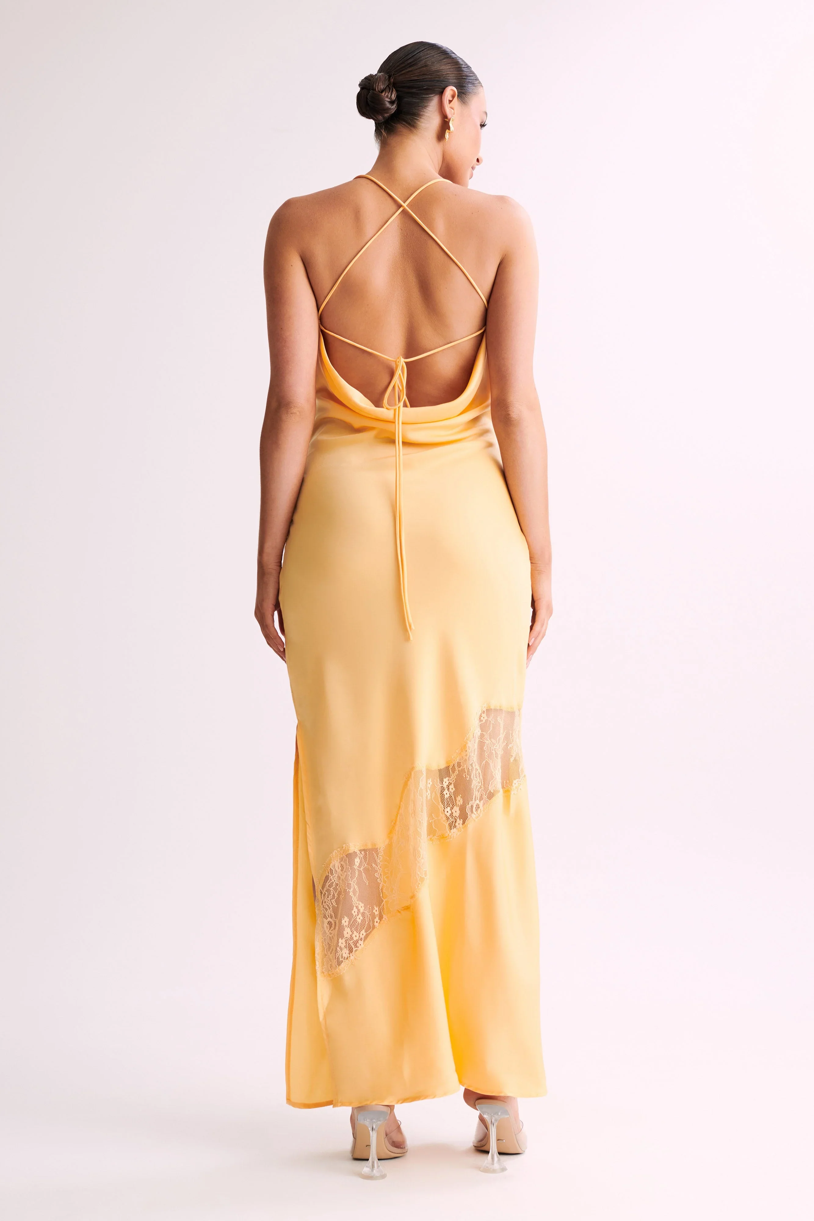 Chandra Lace Detail Satin Maxi Dress - Lemon - luluinthesky