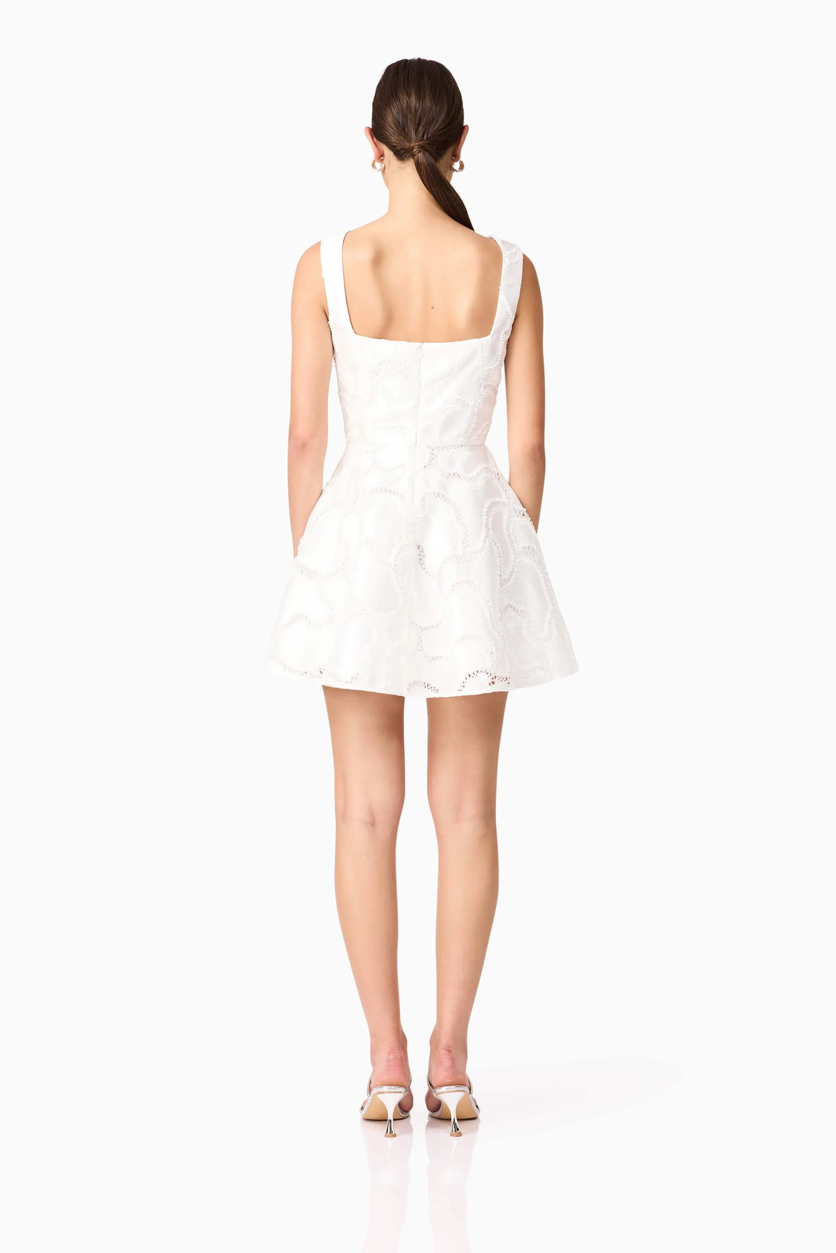 Elara Beaded Mini Dress in White - luluinthesky