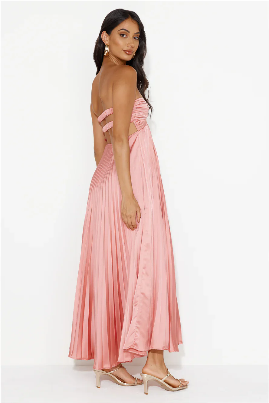 Clouds Of Love Strapless Pleated Maxi Dress Pink - luluinthesky