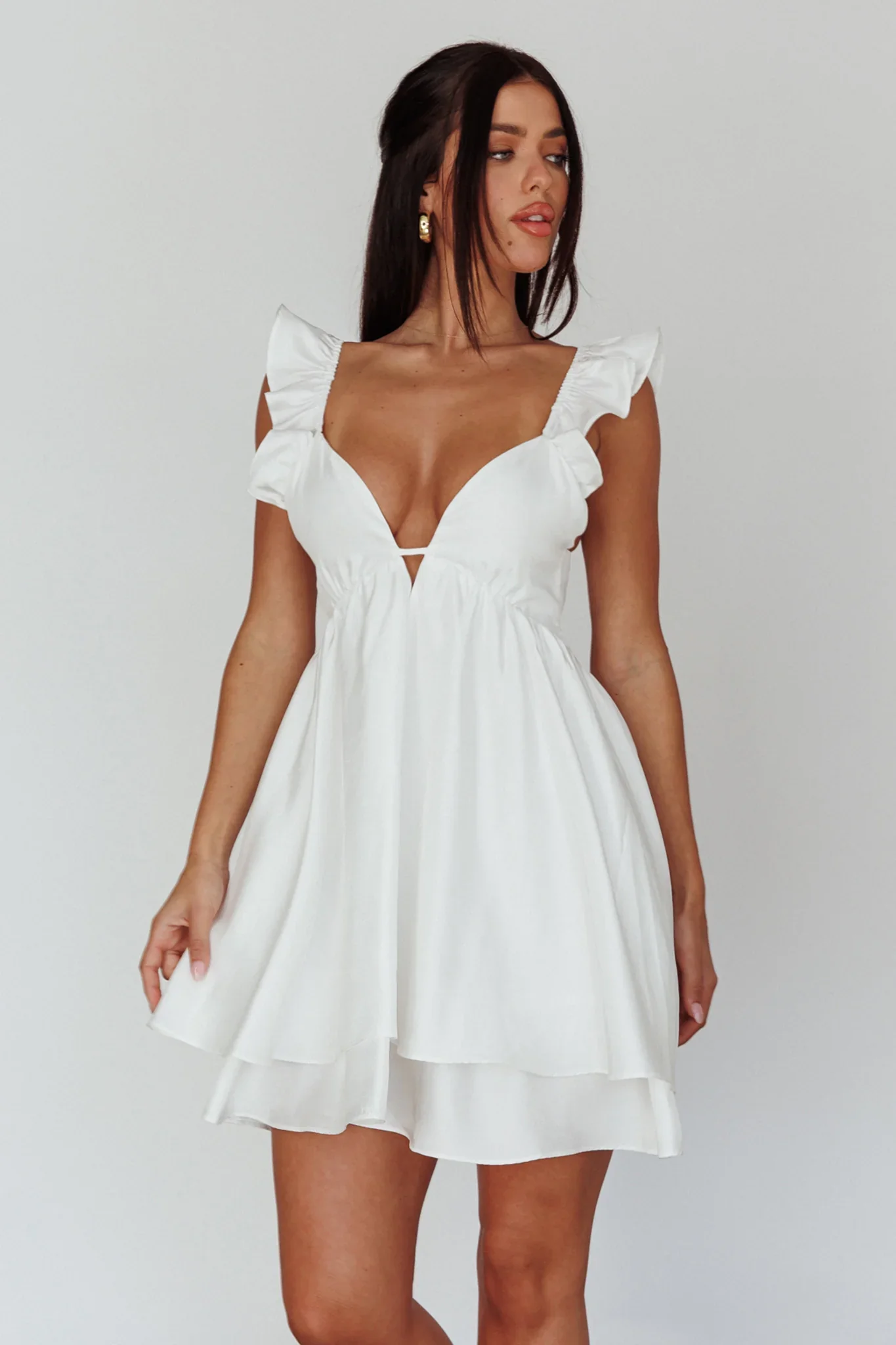 Siren Song Frill Strap Mini Dress White - luluinthesky