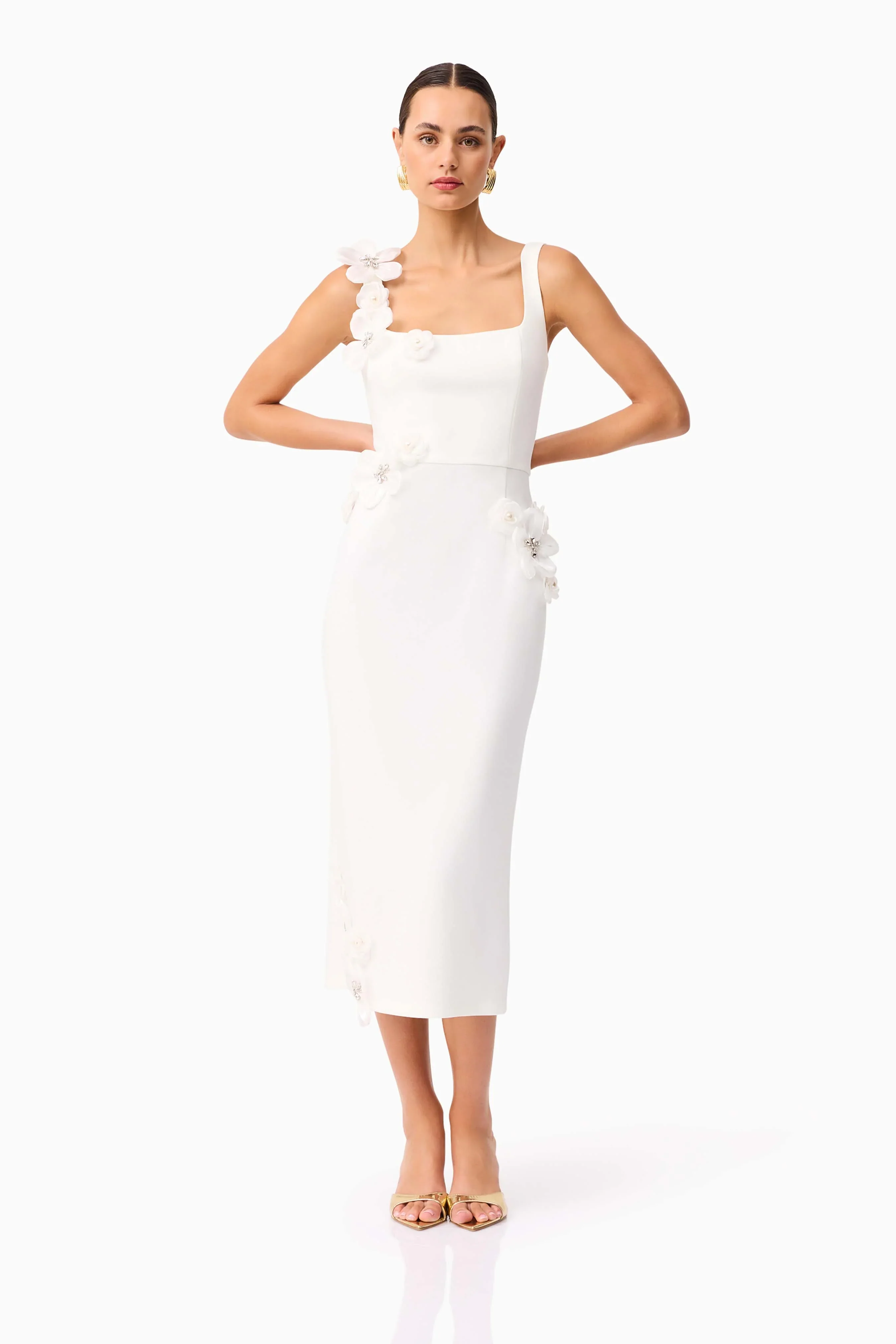 Chantelle 3D Midi Dress in White - luluinthesky