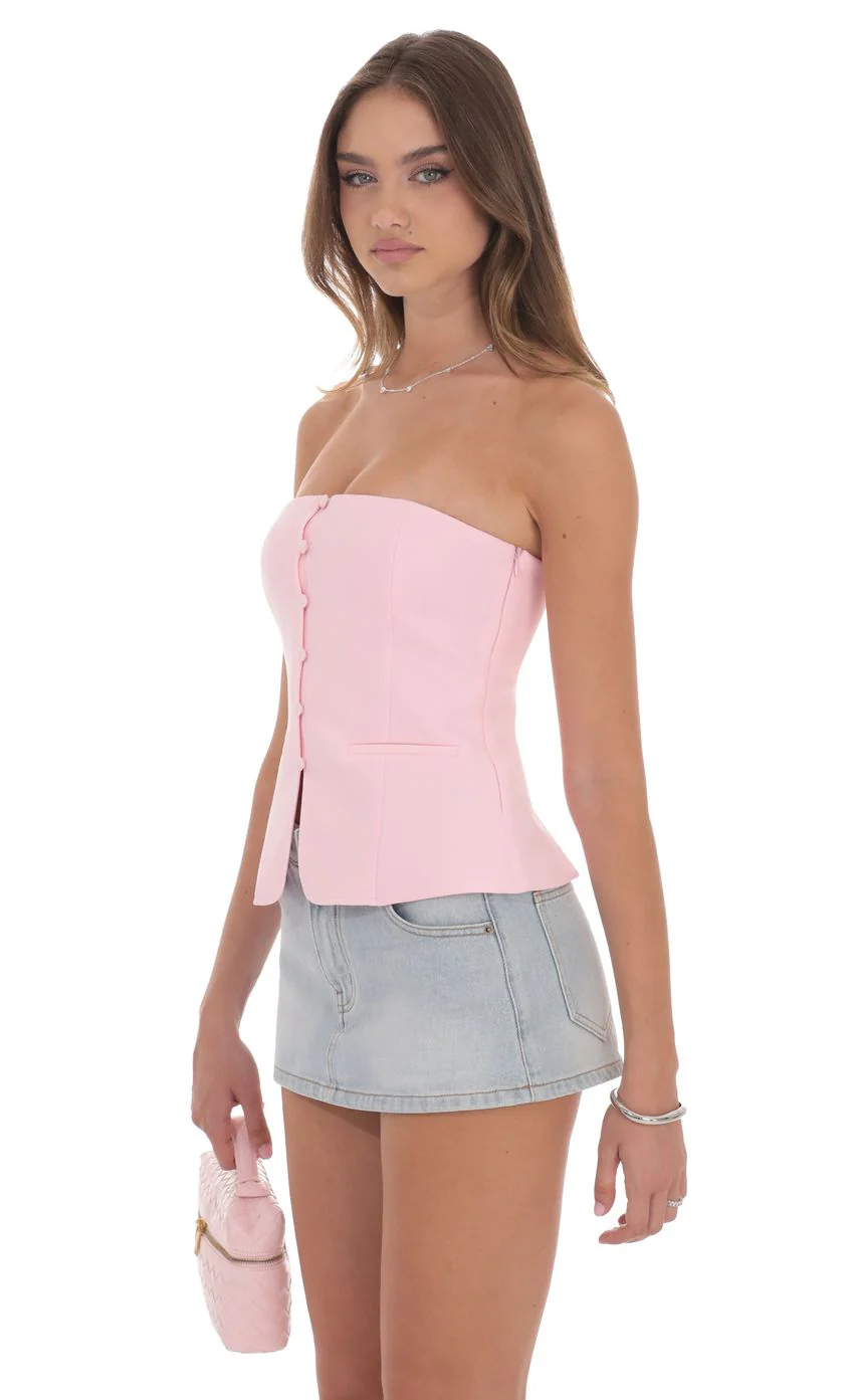 Strapless Tailored Vest in Pink - luluinthesky