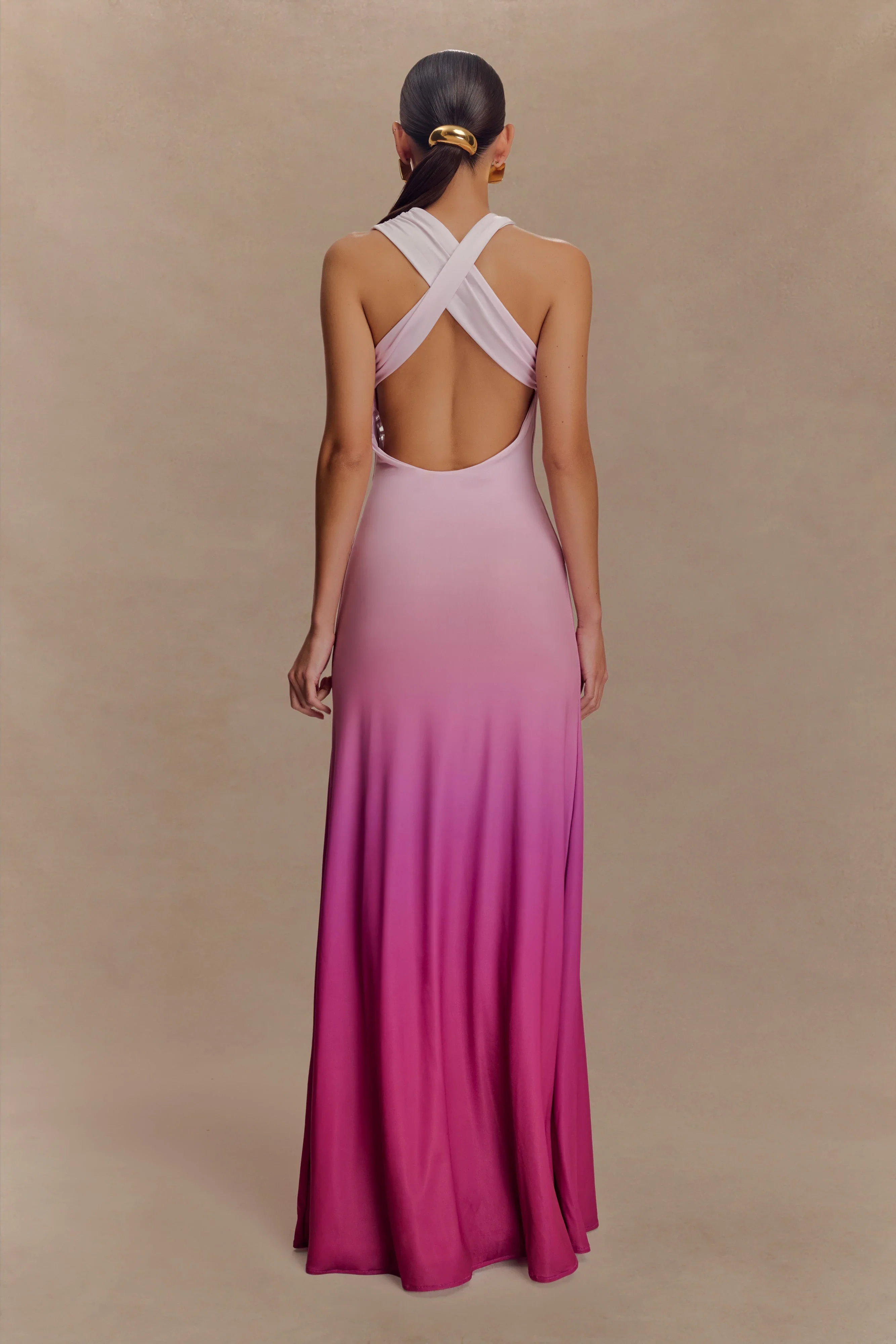 Marlee Asymmetrical Slinky Maxi Dress - Ombre Pink - luluinthesky