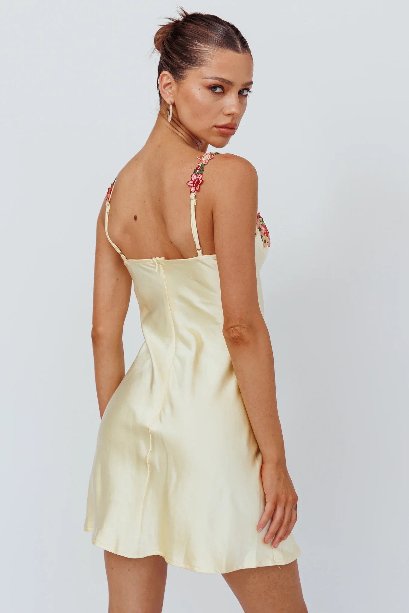 Rose Garden Floral Applique Mini Dress Yellow - luluinthesky