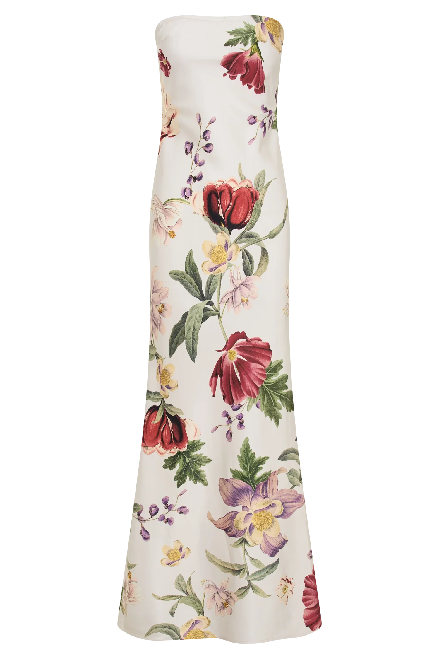 Claudette Strapless Satin Maxi Dress - Bella Rosa Print - luluinthesky