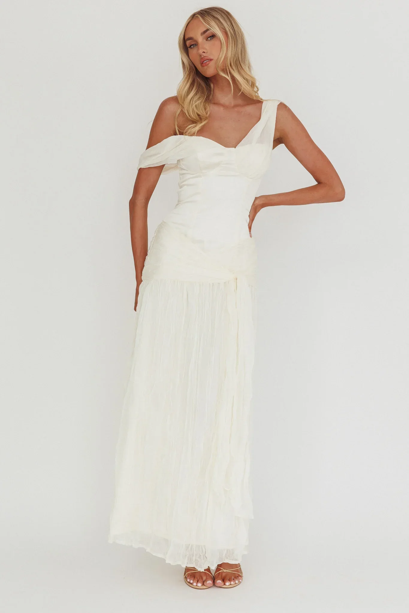Keia Crepe Chiffon One-Shoulder Maxi Dress Oyster - luluinthesky