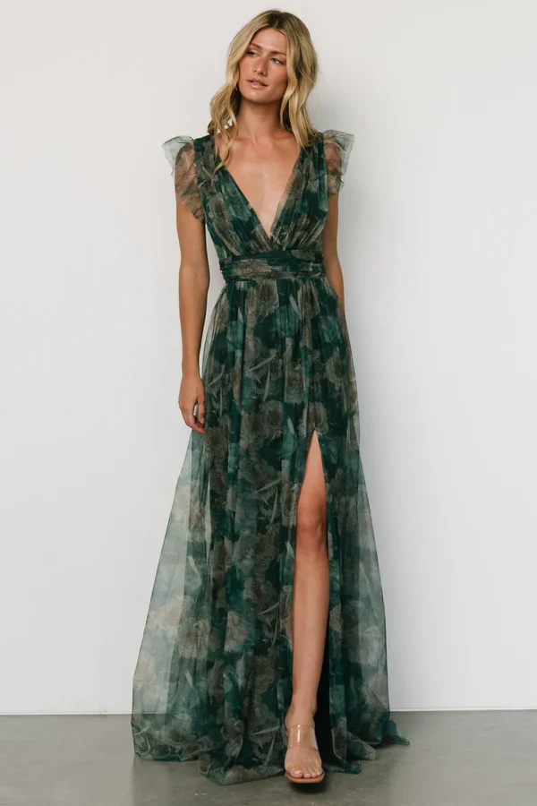 Carmine Maxi Dress | Green Floral - luluinthesky