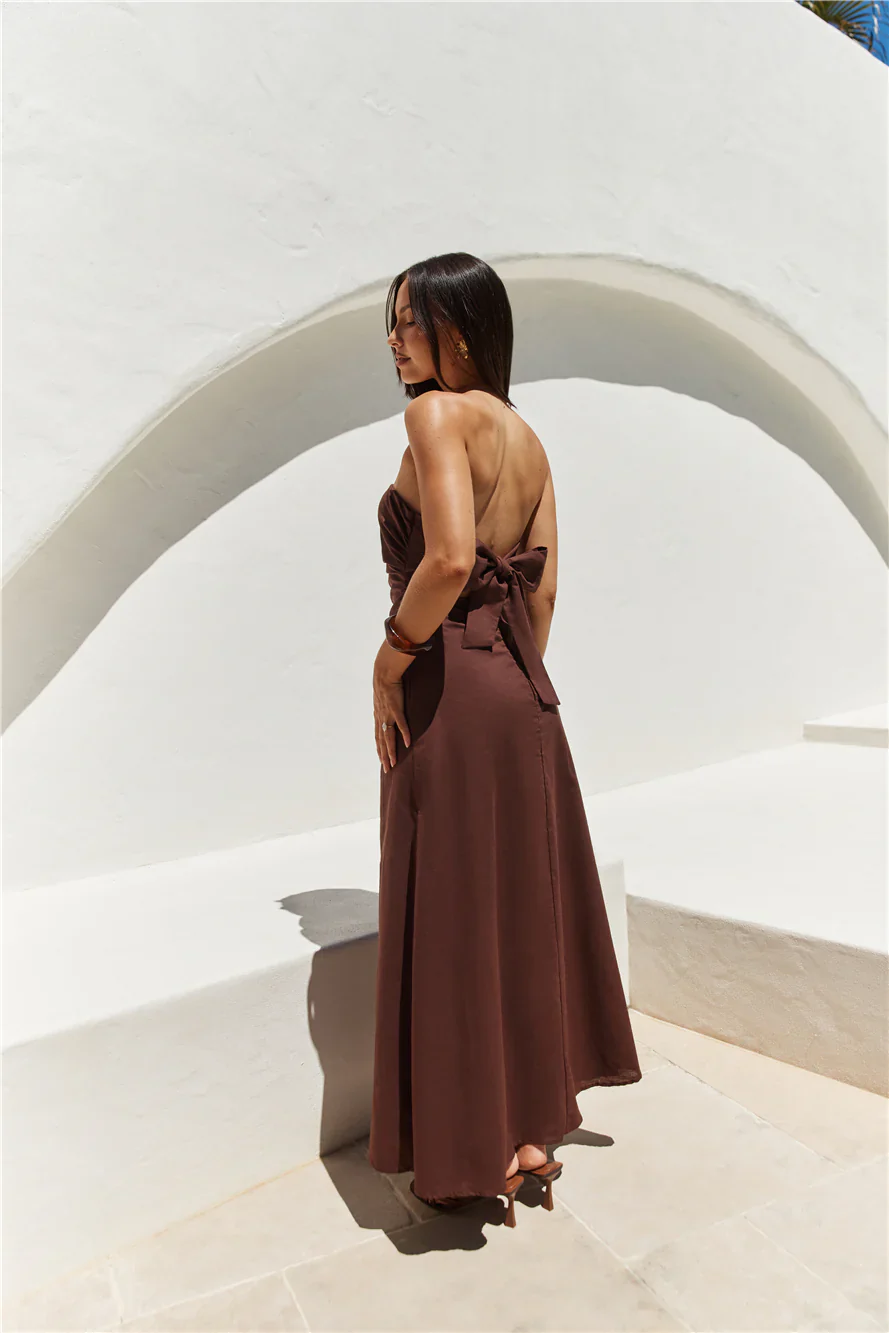 Yasmin Strapless Maxi Dress Brown - luluinthesky