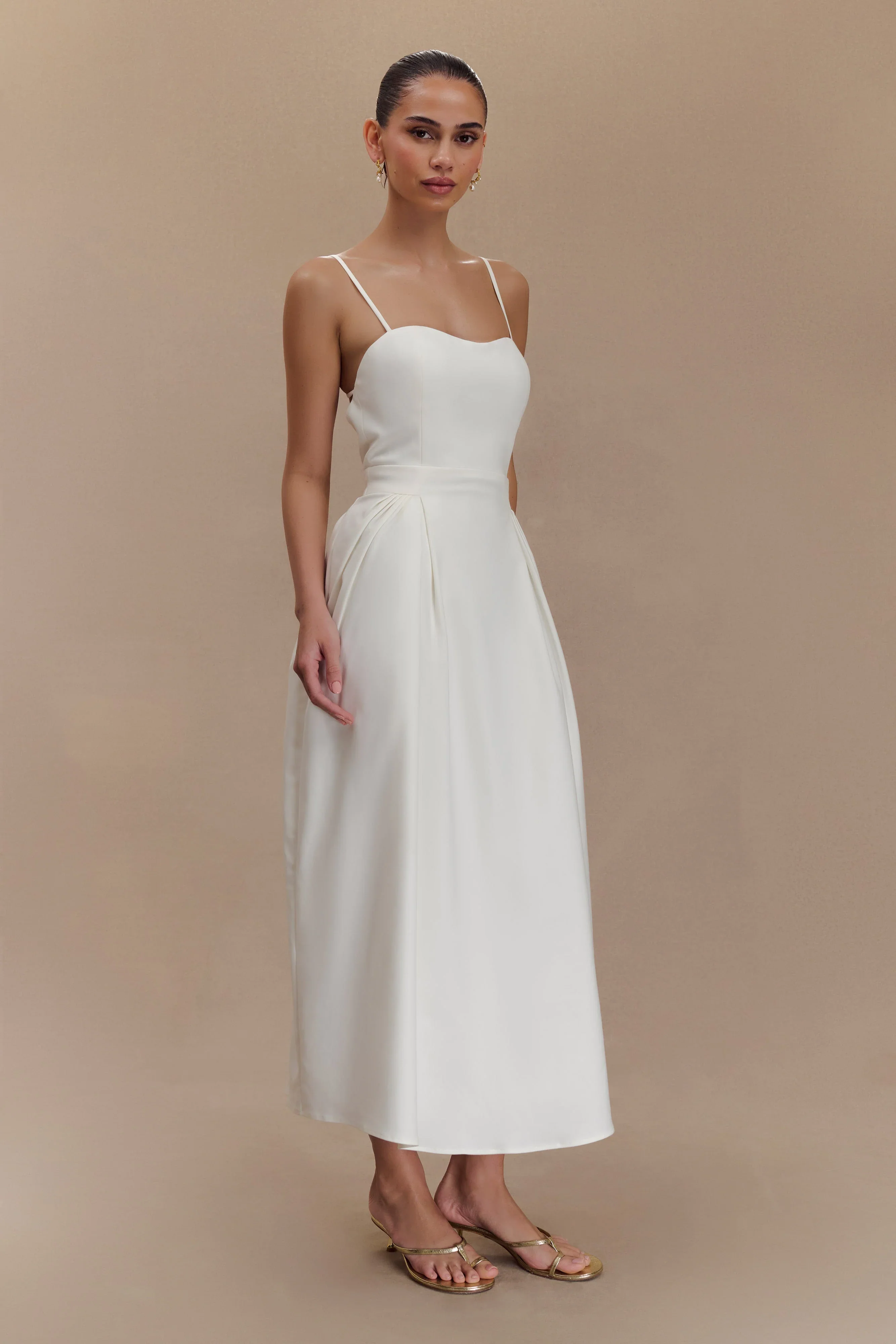 Rebecca Cotton Midi Dress - White - luluinthesky