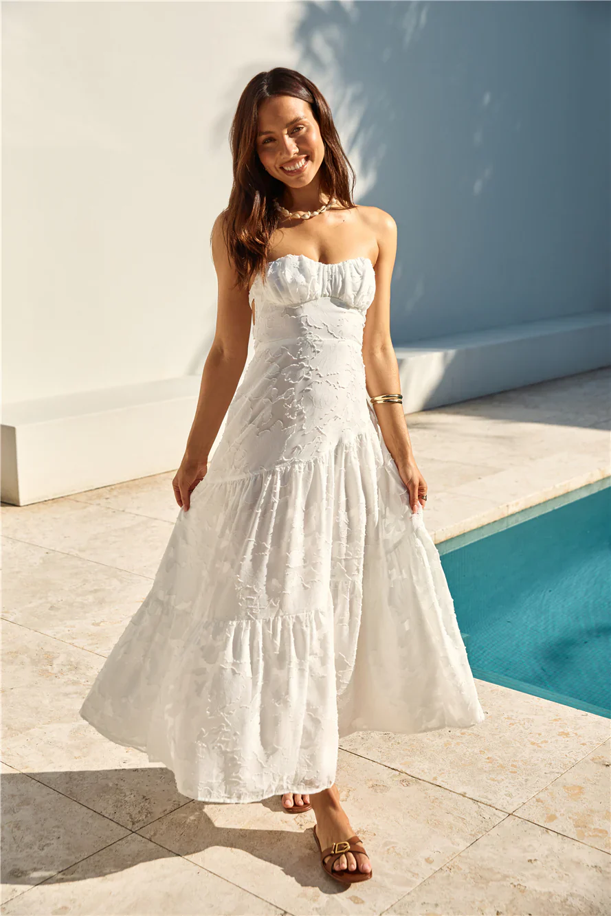 You and Me Strapless Maxi Dress White - luluinthesky