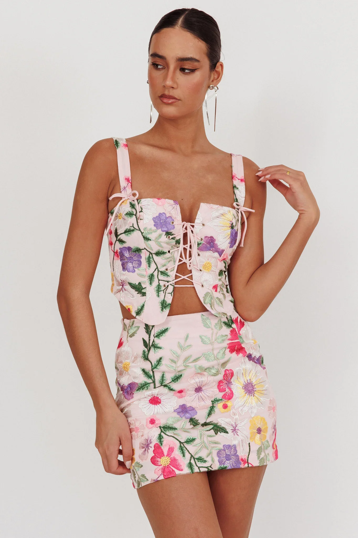 High Street Jacquard Mini Skirt Floral Multi - luluinthesky