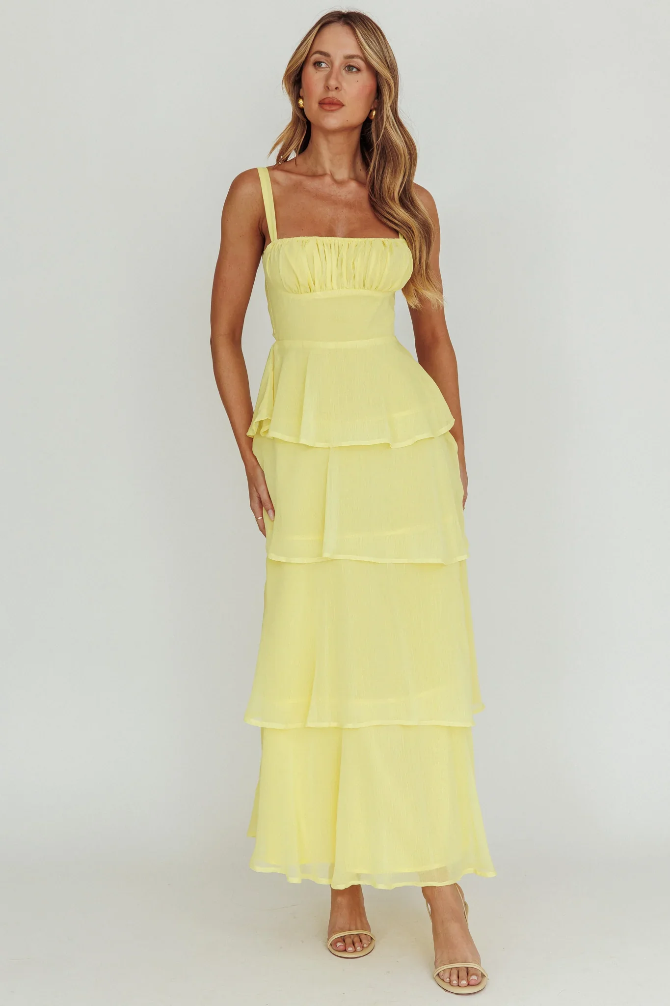 Provence Bloom Tiered Ruffle Maxi Dress Yellow - luluinthesky
