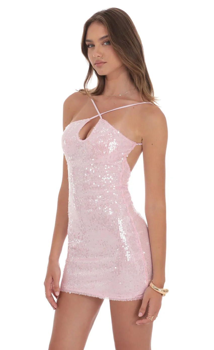 Sequin Keyhole Dress in Pink - luluinthesky
