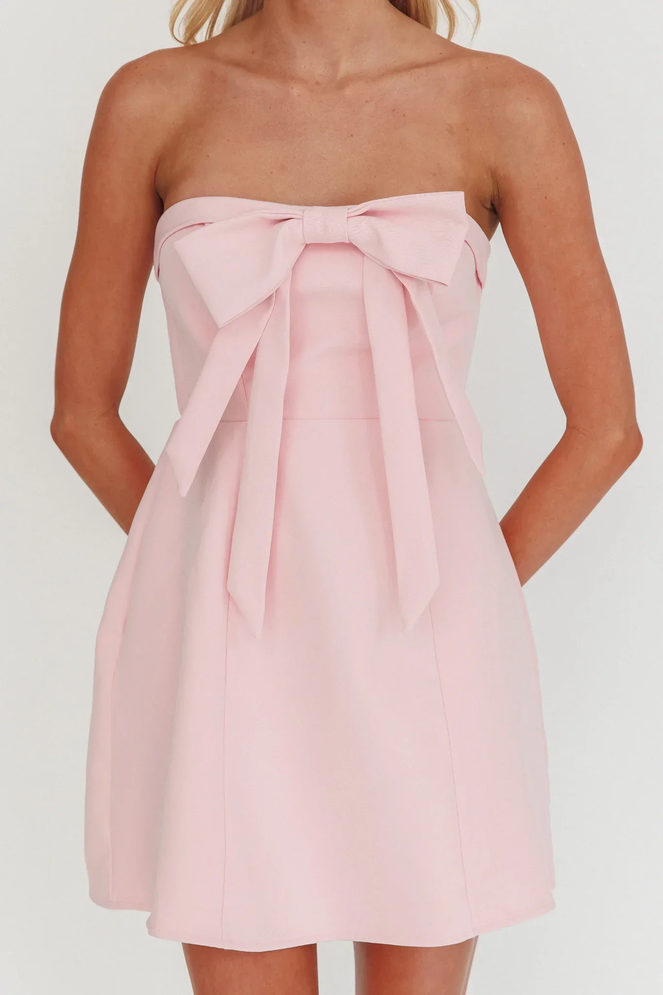 Lollipop Strapless Bow Bust Mini Dress Pink Sorbet - luluinthesky