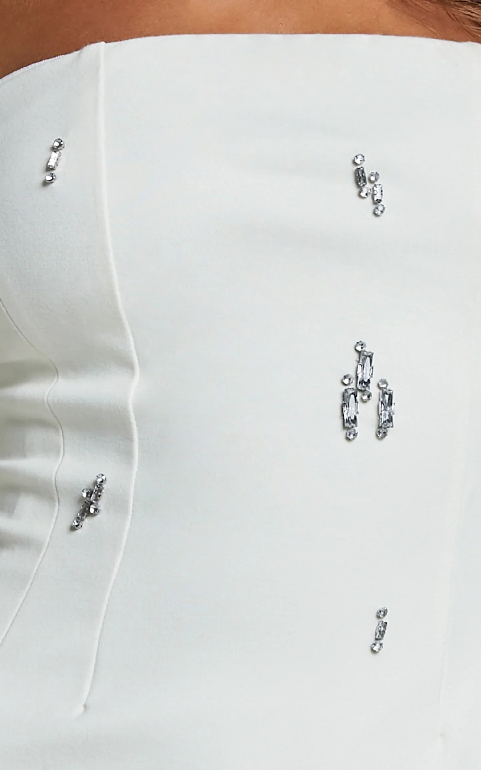 Anziel Mini Dress Strapless Structured Cluster Embellishment Dress in White - luluinthesky