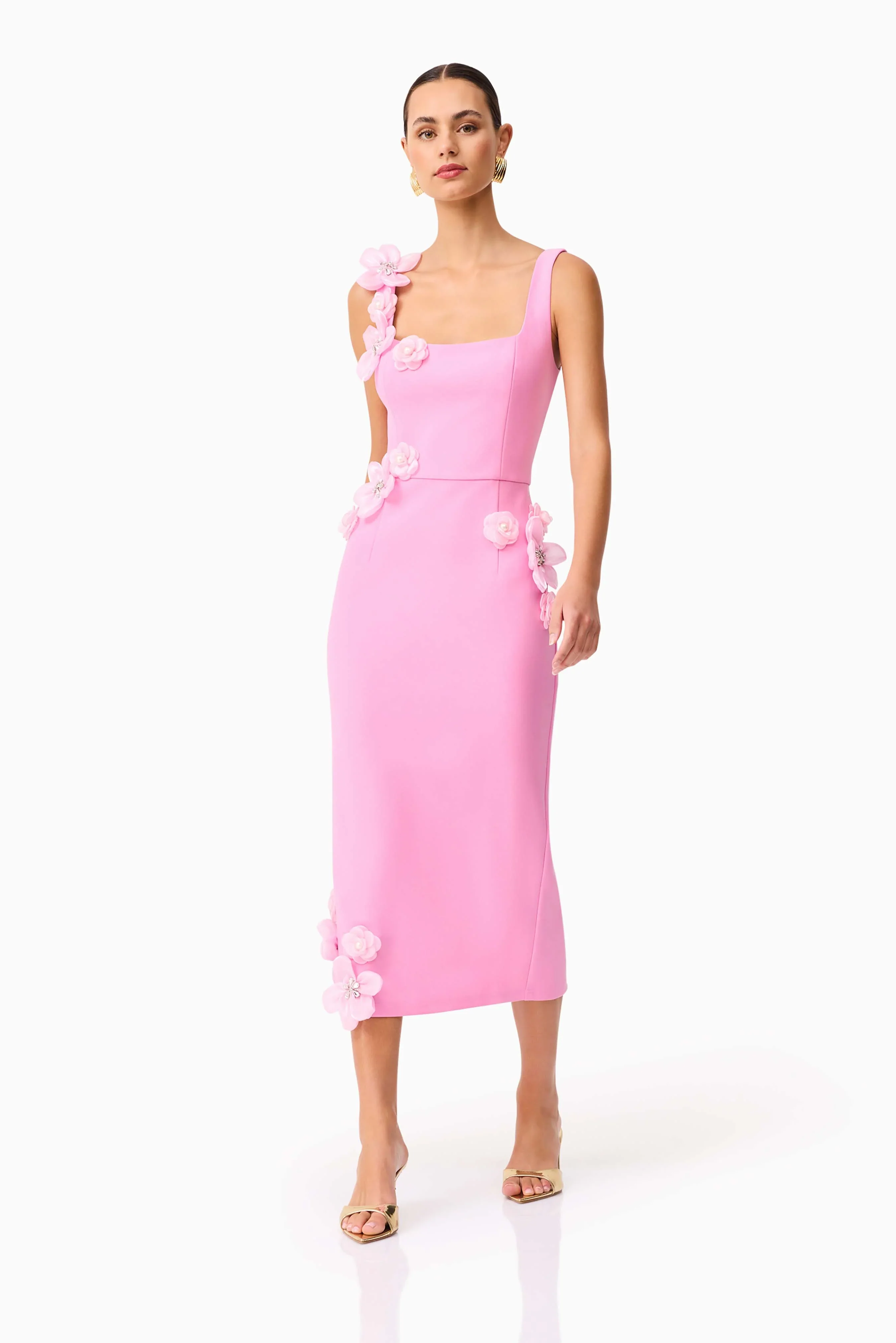 Chantelle 3D Midi Dress in Pink - luluinthesky