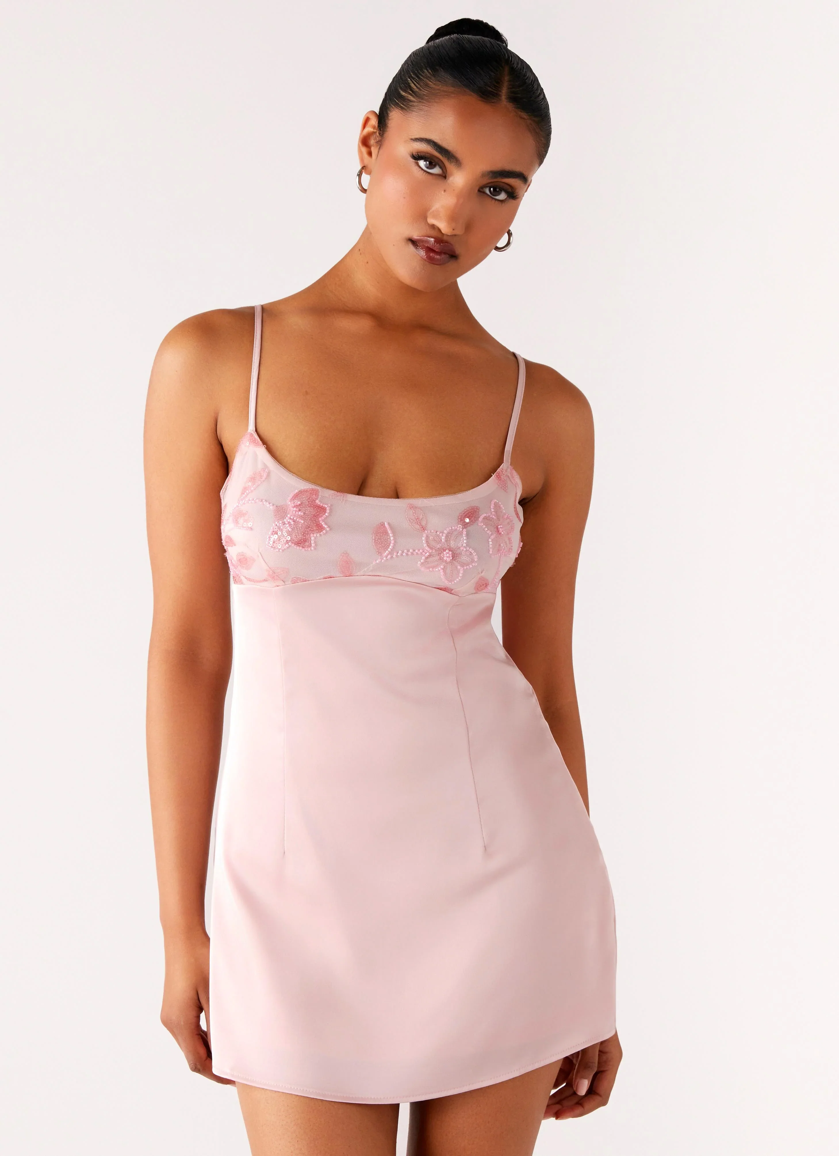 Zion Beaded Mini Dress - Pink - luluinthesky
