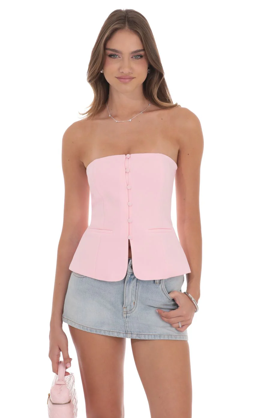 Strapless Tailored Vest in Pink - luluinthesky