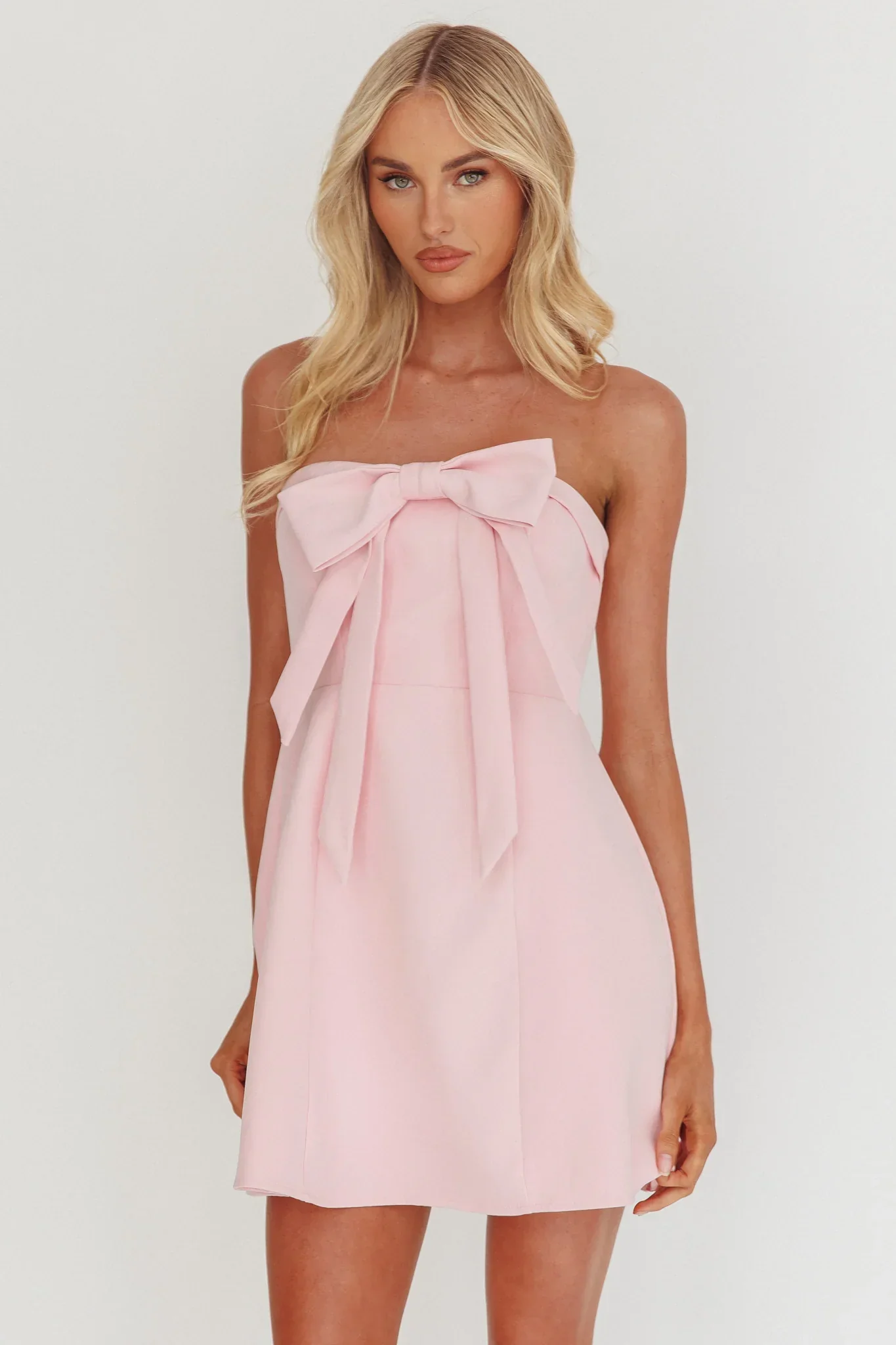 Lollipop Strapless Bow Bust Mini Dress Pink Sorbet - luluinthesky
