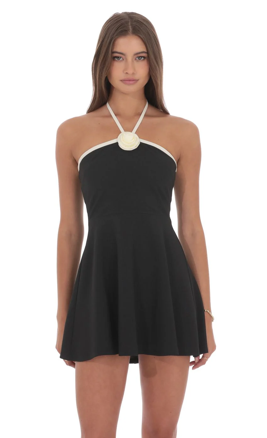 Florette Halter Dress in Black - luluinthesky