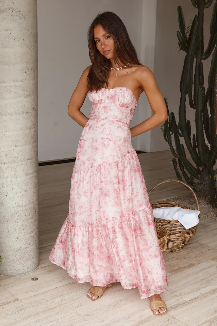 Essence Strapless Maxi Dress Pink - luluinthesky