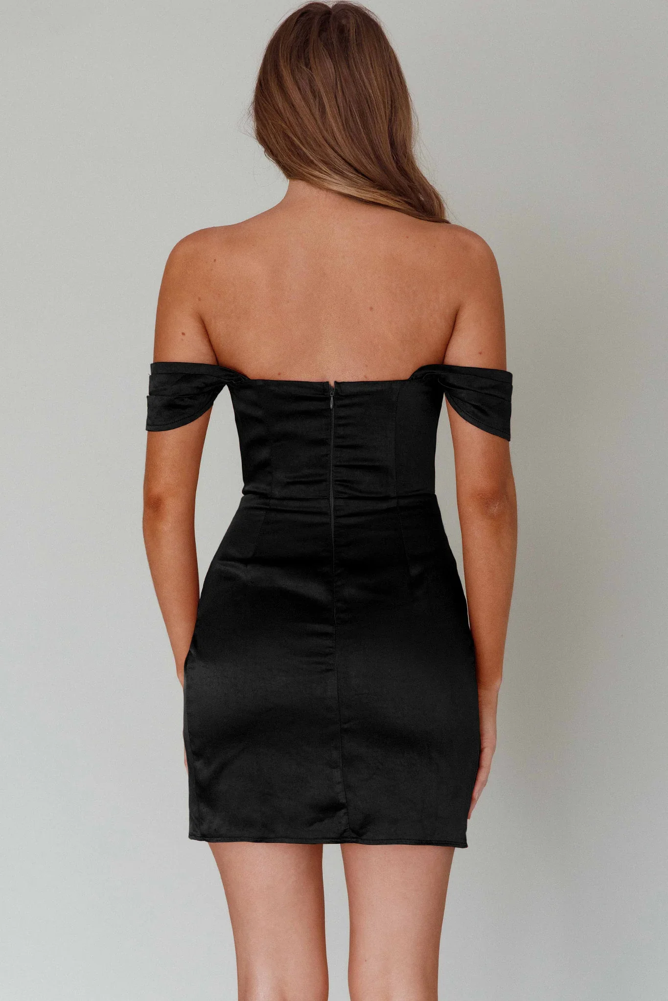Night To Remember Off-Shoulder Satin Dress Black - luluinthesky