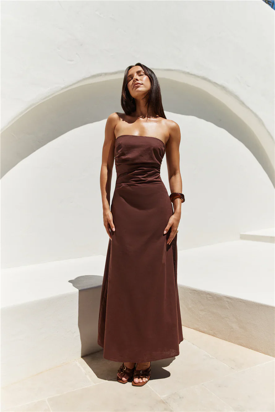 Yasmin Strapless Maxi Dress Brown - luluinthesky