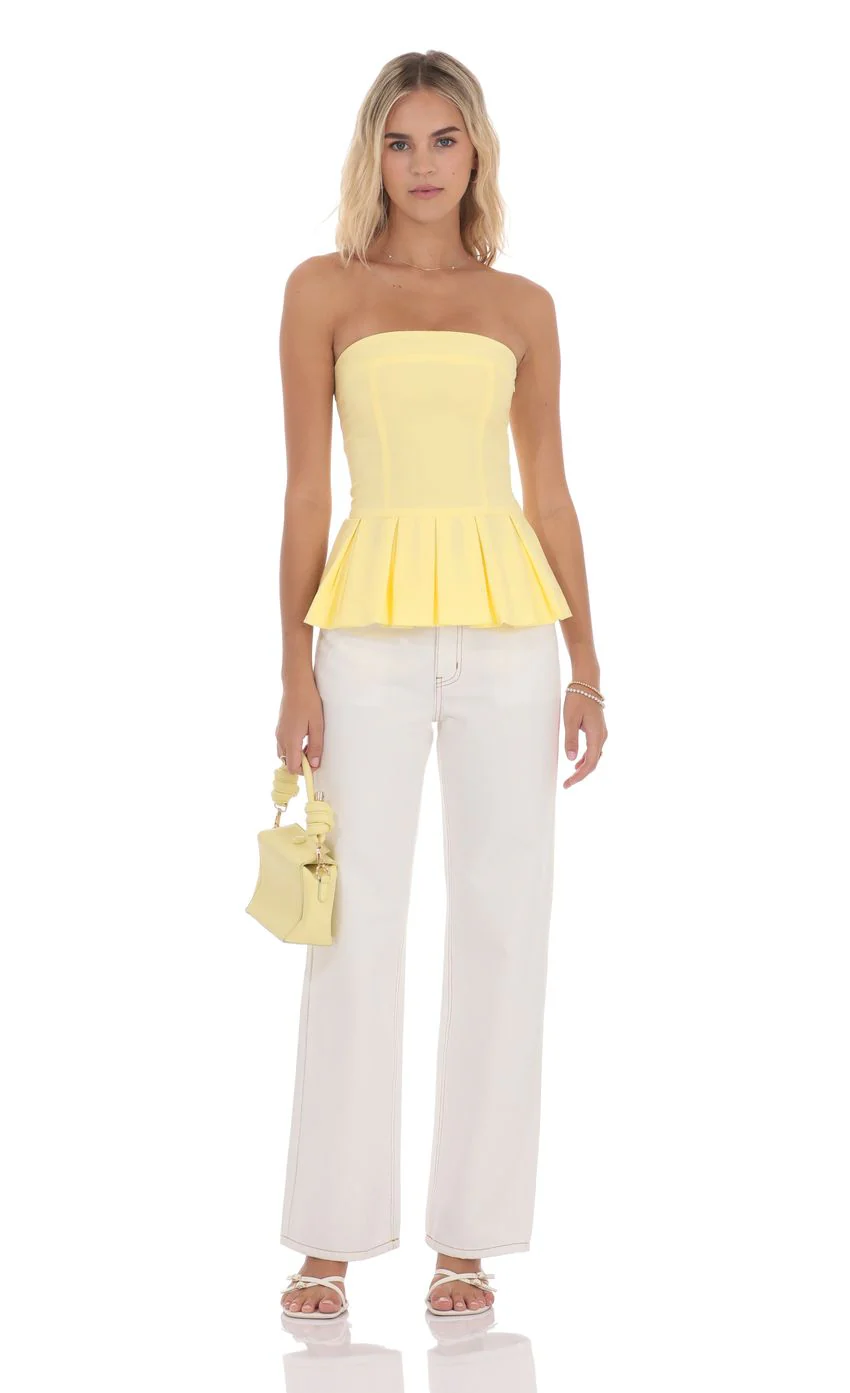 Strapless Peplum Top in Yellow - luluinthesky