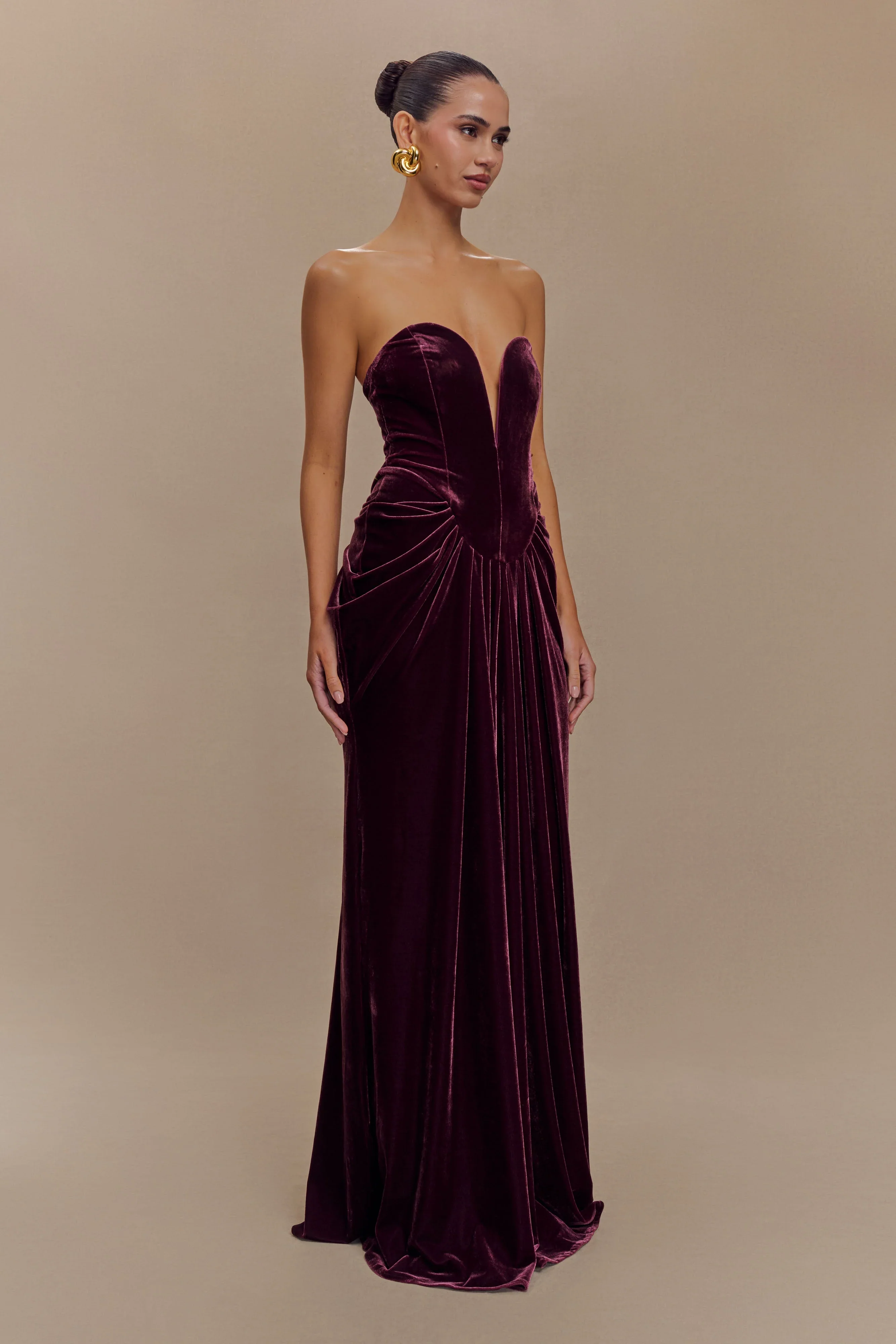 Paige Strapless Velvet Maxi Dress - Plum - luluinthesky