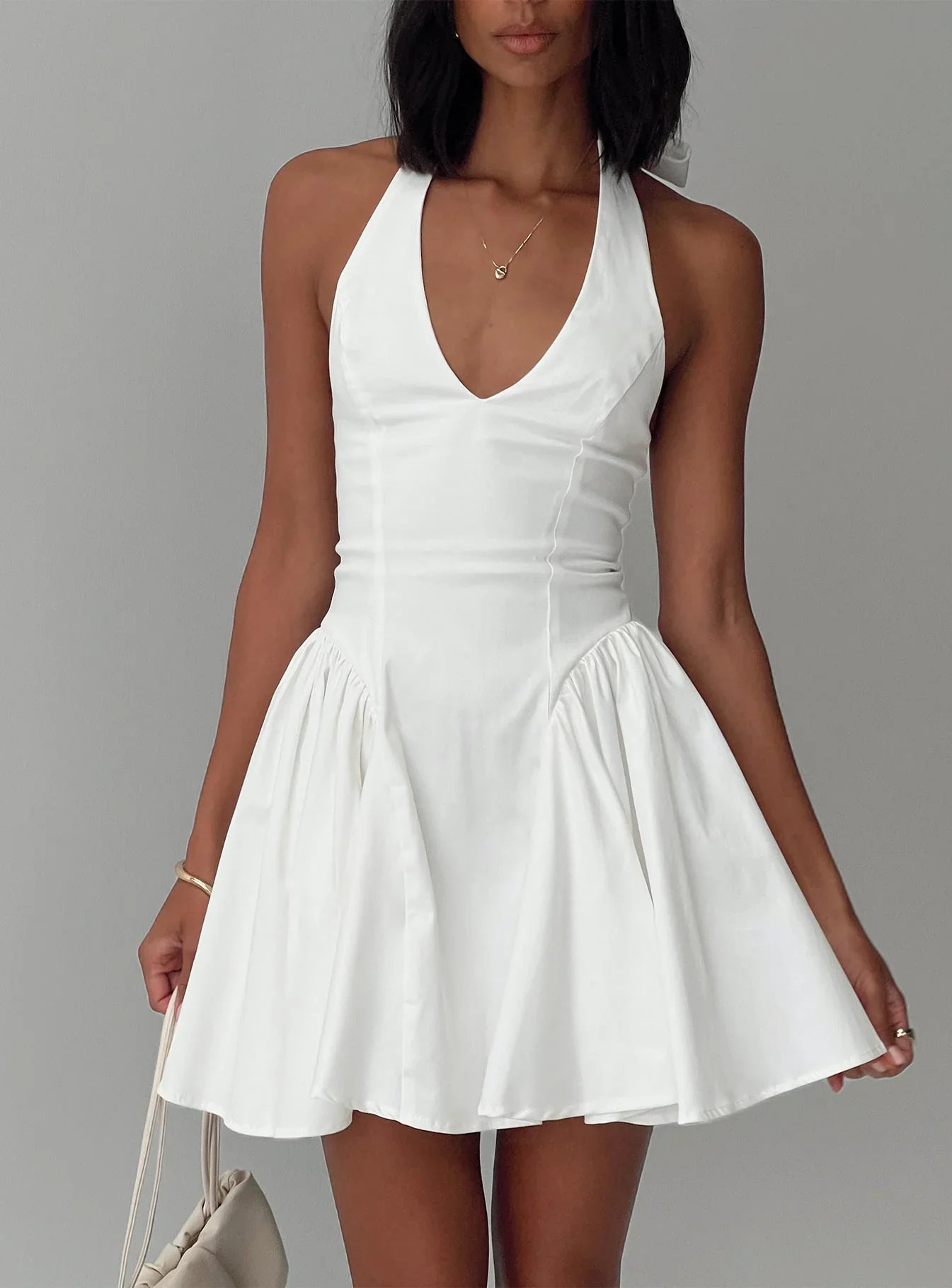 Karisse Halter Mini Dress White - luluinthesky