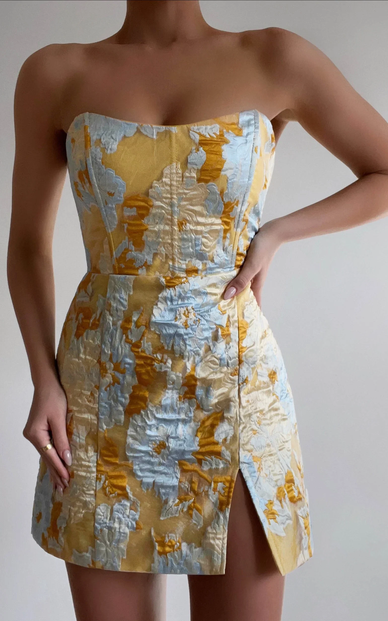 Strapless Dress in Blue Jacquard Brailey Mini Dress - luluinthesky