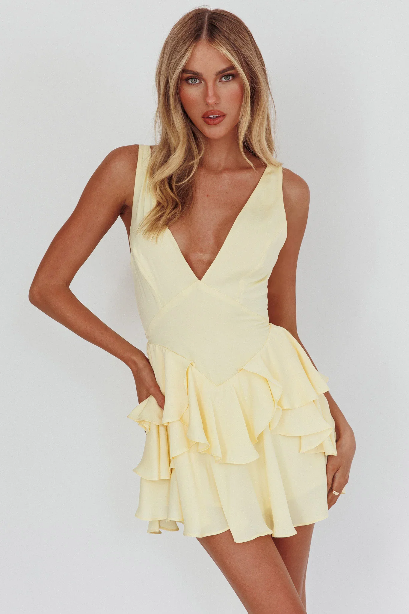 Like Me Tied Back Layered Mini Dress Yellow - luluinthesky
