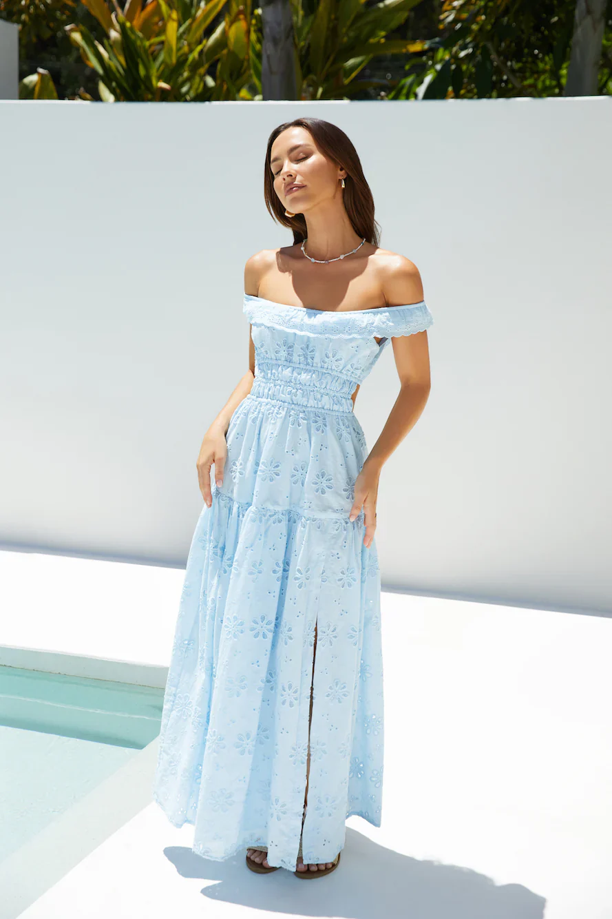 Lemon Blossom Maxi Dress Blue - luluinthesky