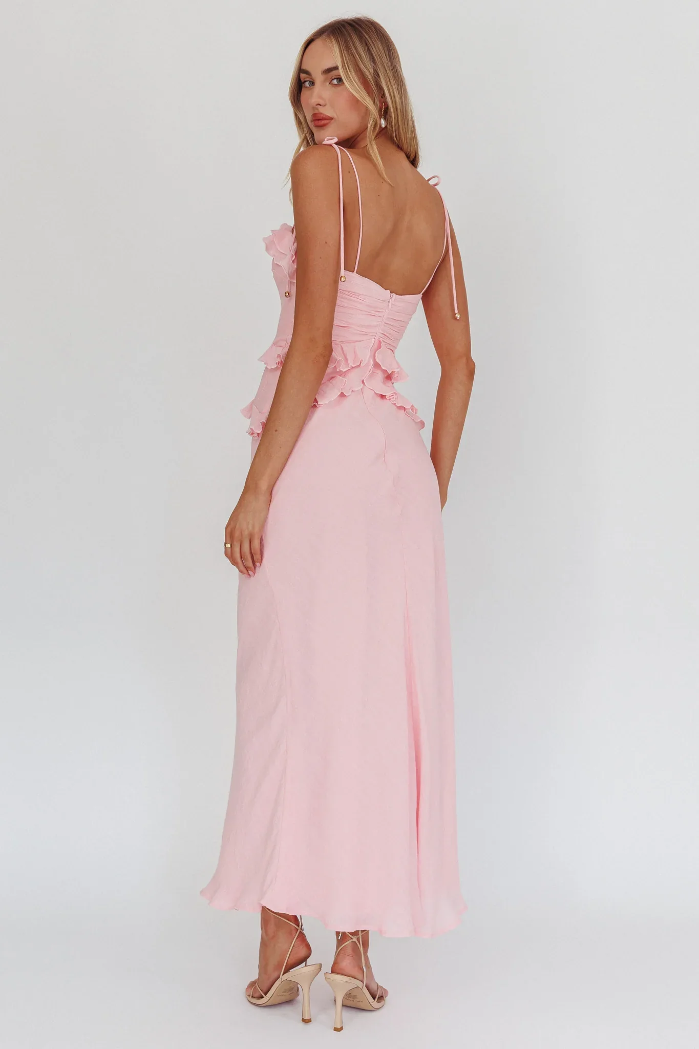 On A Roll Frill Trim Maxi Dress Pink - luluinthesky