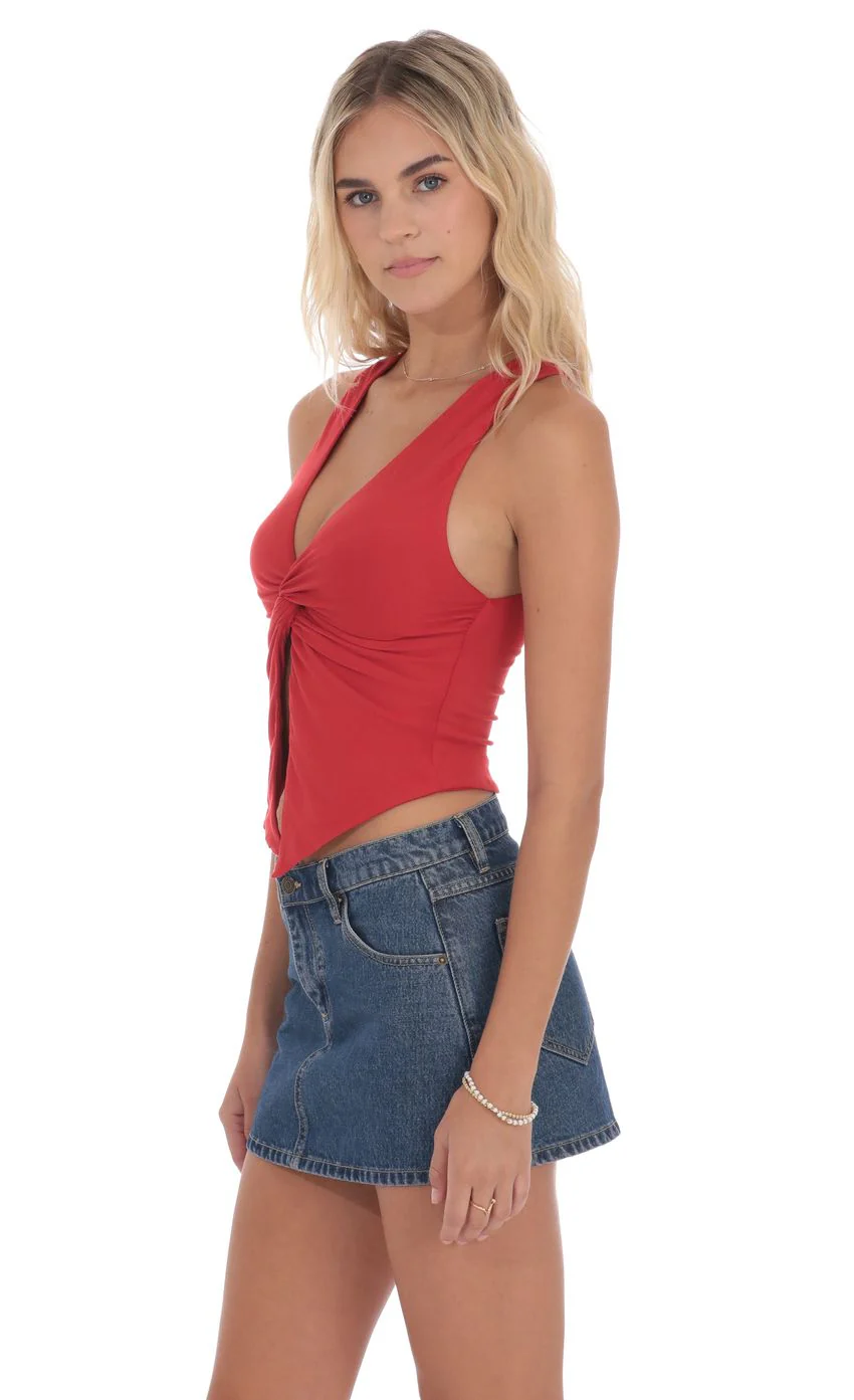 V-Neck Twist Top in Red - luluinthesky
