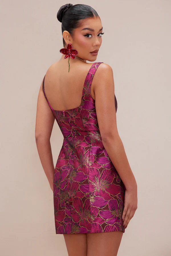 Mollie Jacquard Mini Dress - Magenta - luluinthesky