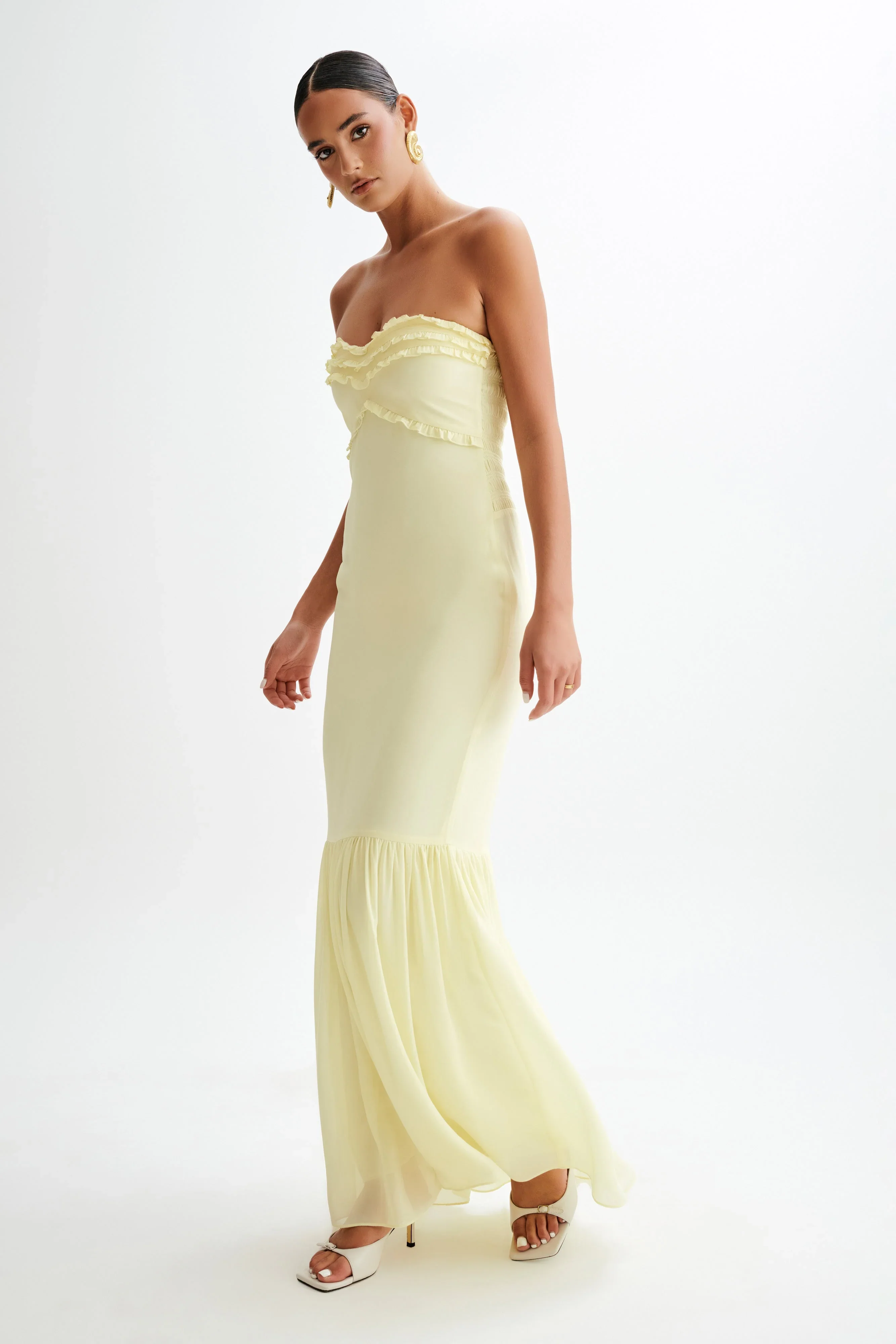 Olivette Strapless Chiffon Maxi Dress - Lemon Sherbet - luluinthesky