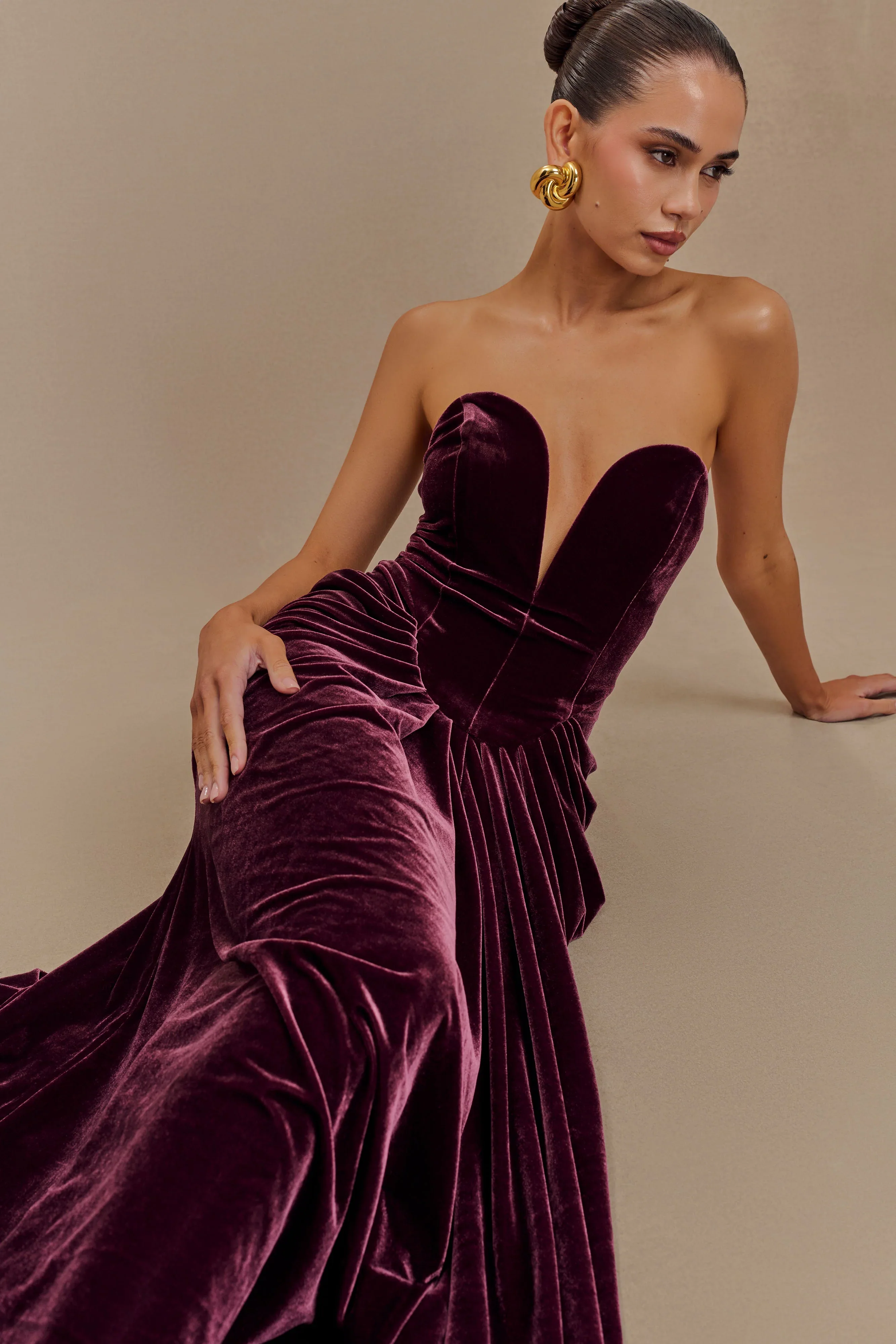 Paige Strapless Velvet Maxi Dress - Plum - luluinthesky