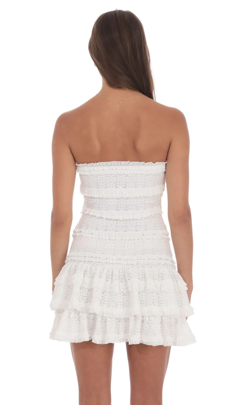 Strapless Lace Ruffle Dress in White - luluinthesky