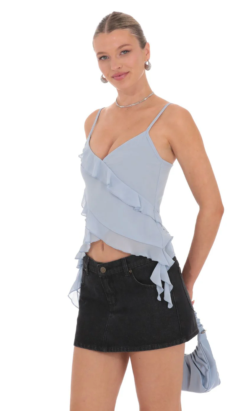 Ruffle Tassel Top in Sky Blue - luluinthesky