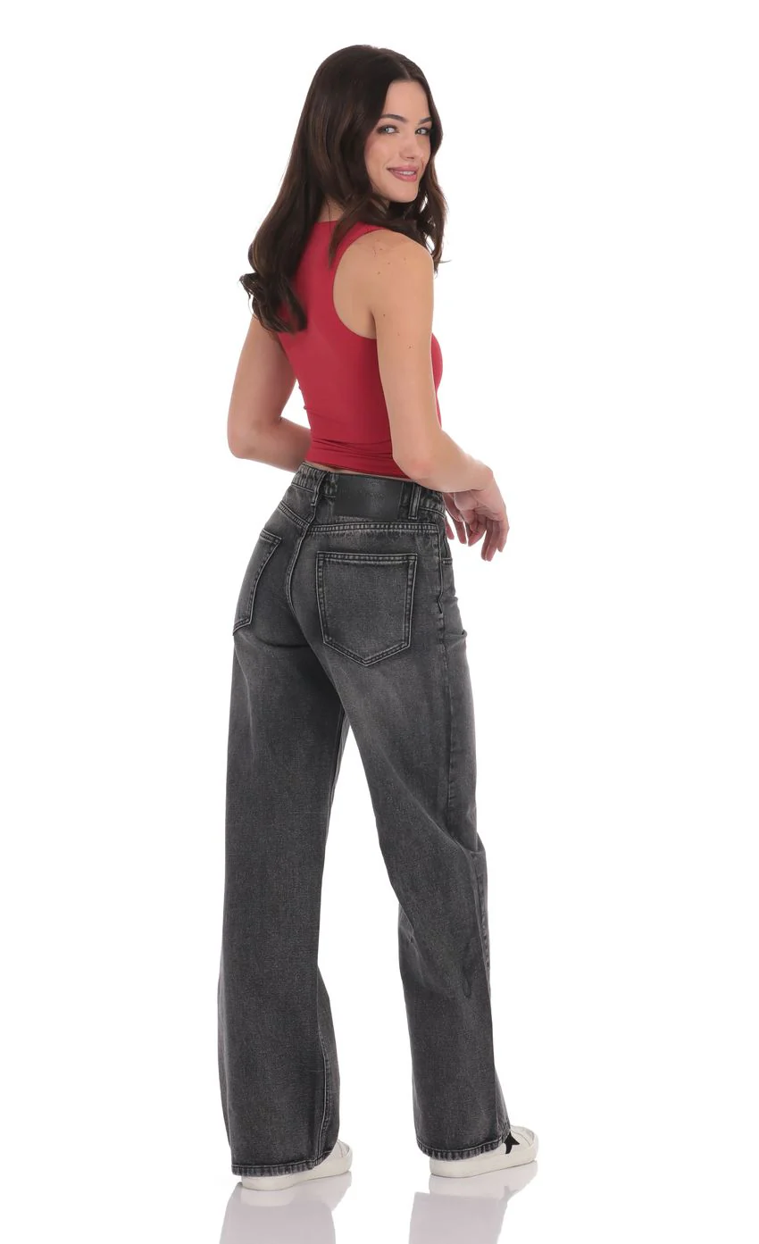 High Rise Wide Leg Jeans in Faded Black - luluinthesky