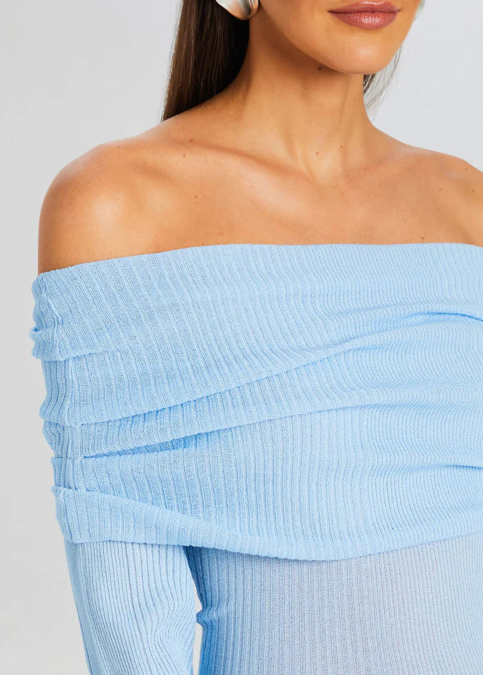 Galli Rib Knit Mini Dress Powder Blue - luluinthesky
