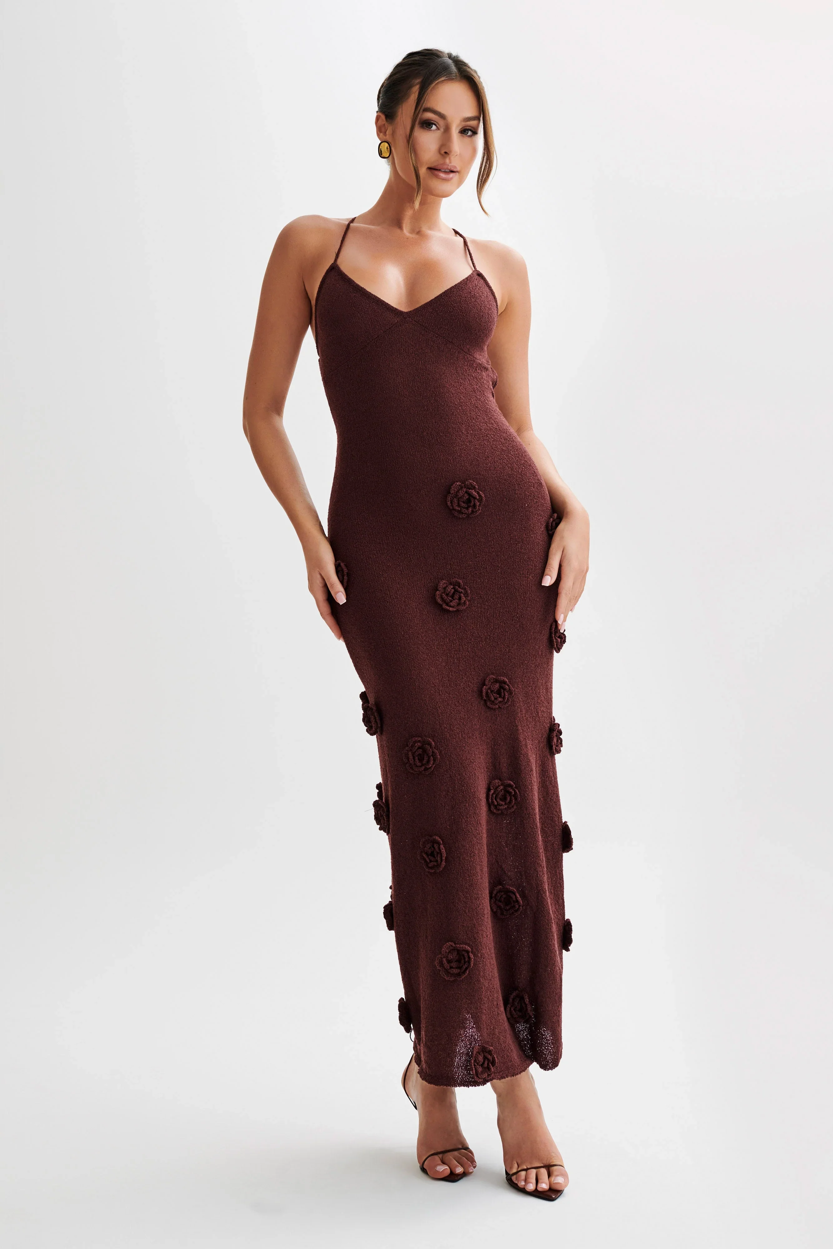 Suki Knit Maxi Dress With Flowers - Plum - luluinthesky